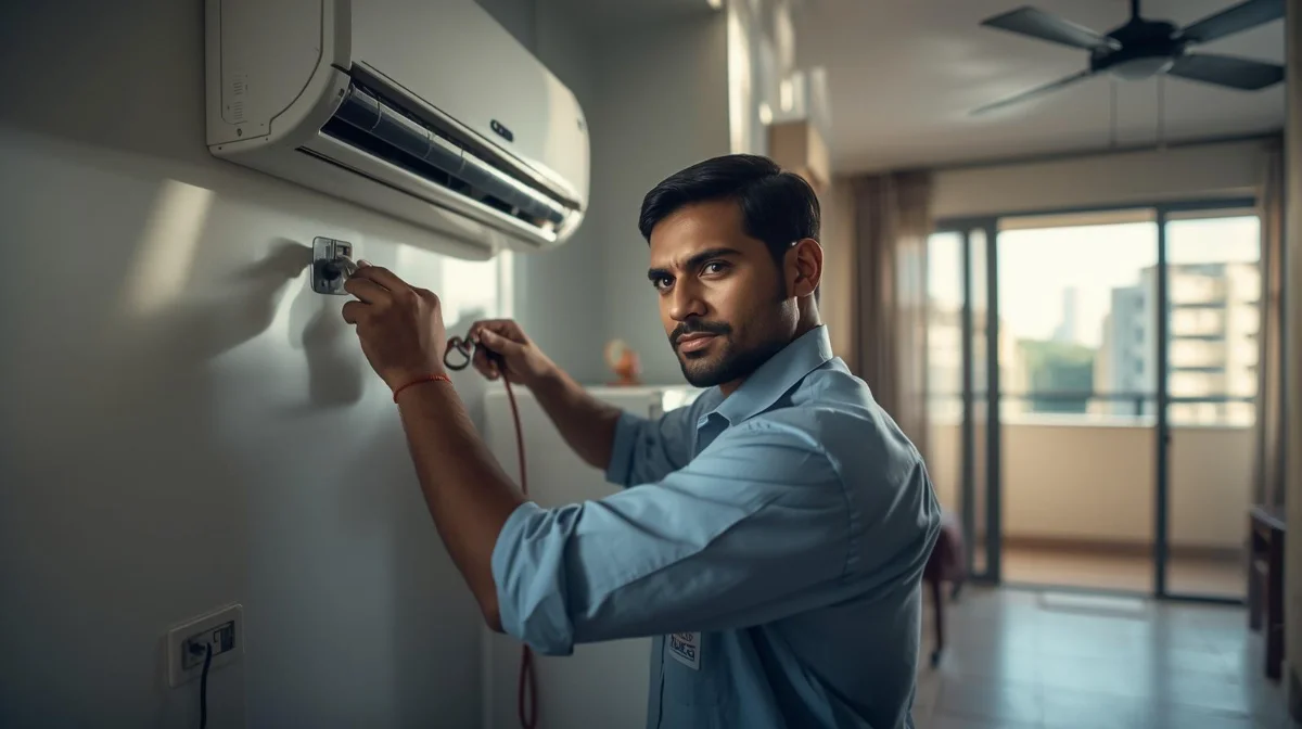 AC gas refill technician working on outdoor unit in Dhaka