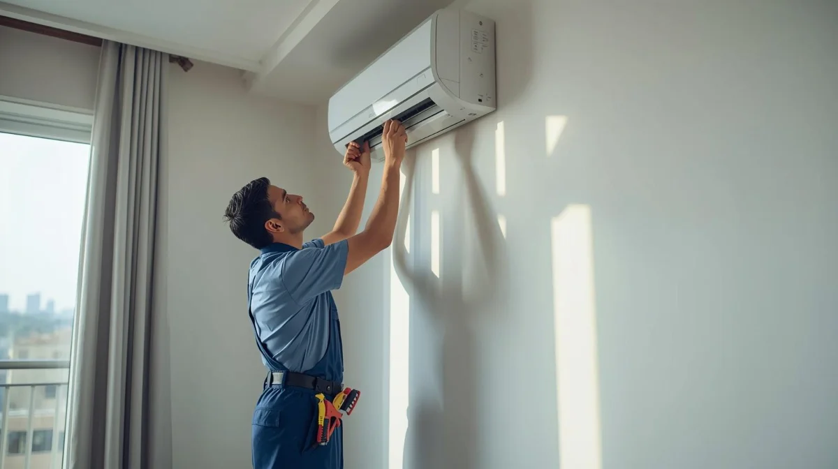 AC repair technician servicing air conditioner in Mirpur Dhaka - Bismillah Refrigeration and Electric
