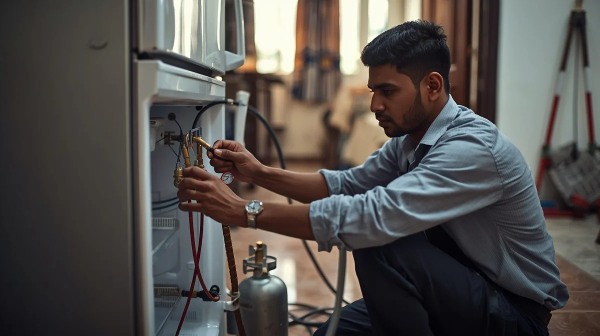 Fridge gas refill service by Bismillah Refrigerator and Electric Ltd. technician in Dhaka
